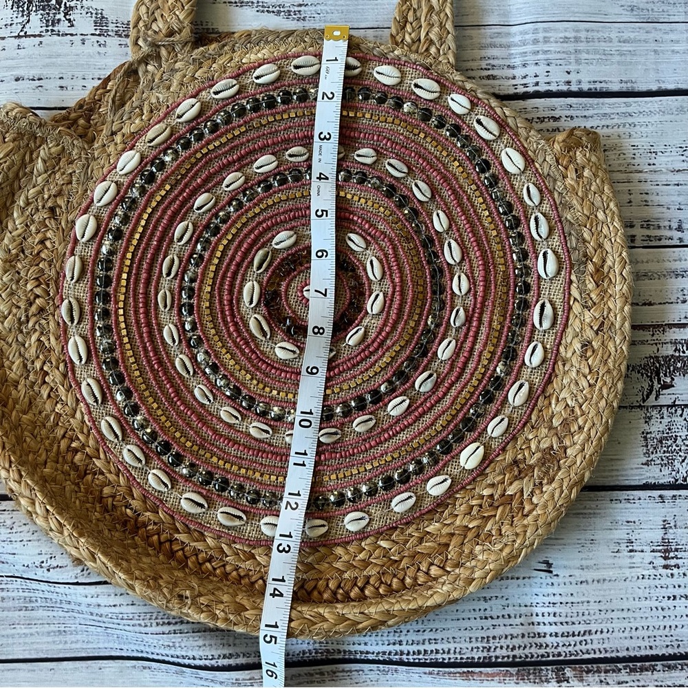 ANTIK KRAFT Jute Woven Shell Beaded Large Round Boho Shoulder Bag NWT - Picture 8 of 8